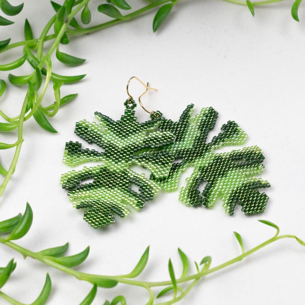 Monstera Leaf Earring, dangle earrings, nature jewelry, plant earrings, online custom nature earrings, monstera dangle earrings, glass art