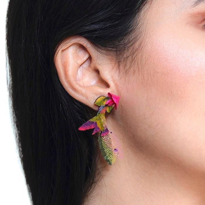 Pink Anna's Hummingbird Earrings-SM