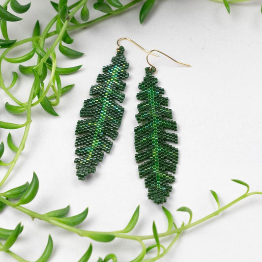 Banana Leaf Earrings made of Glass beads