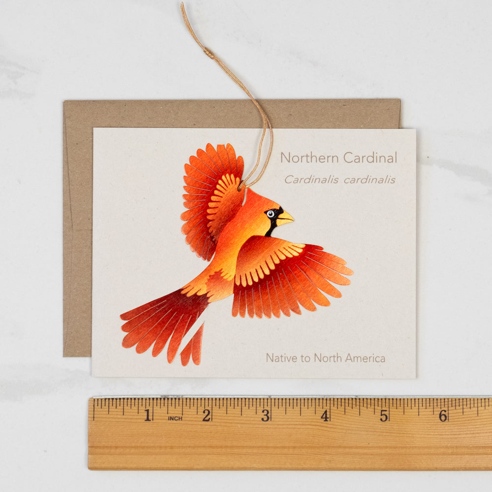 Cardinal Bronze Ornament with Blank Notecard