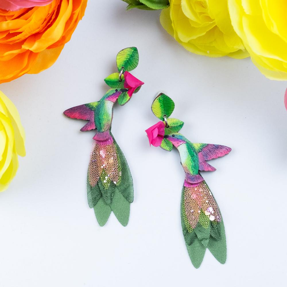 Pink Anna's Hummingbird Earrings-LG