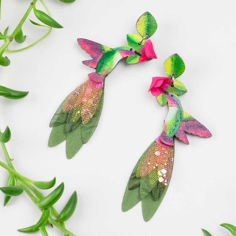 Pink Anna's Hummingbird Earrings-LG