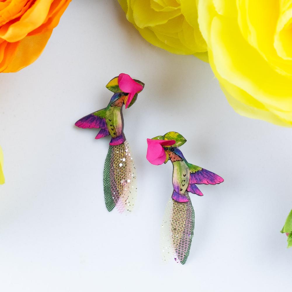 Pink Anna's Hummingbird Earrings-SM