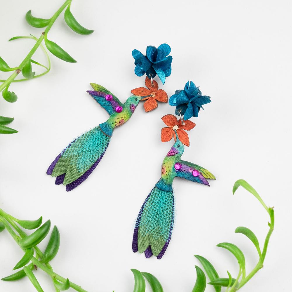 Ruby Throated Hummingbird Earrings-LG