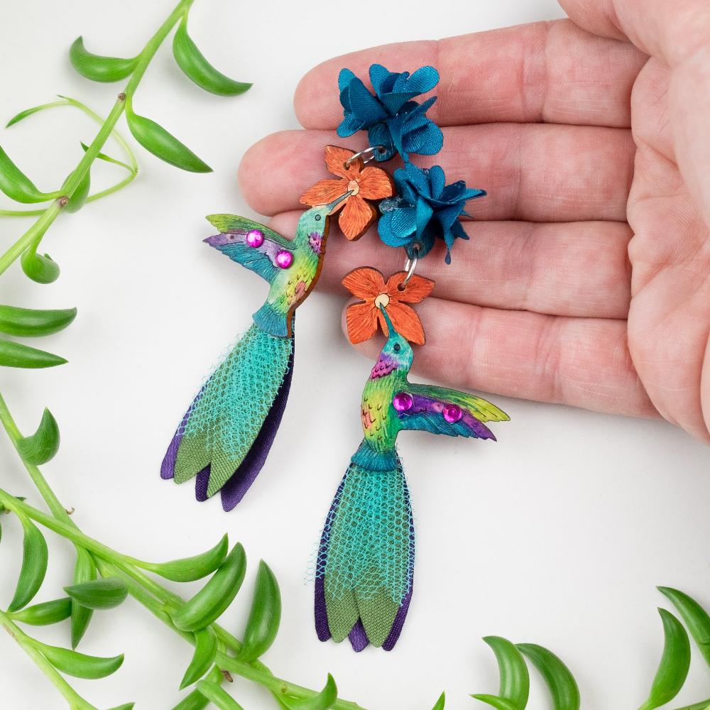 Ruby Throated Hummingbird Earrings-LG