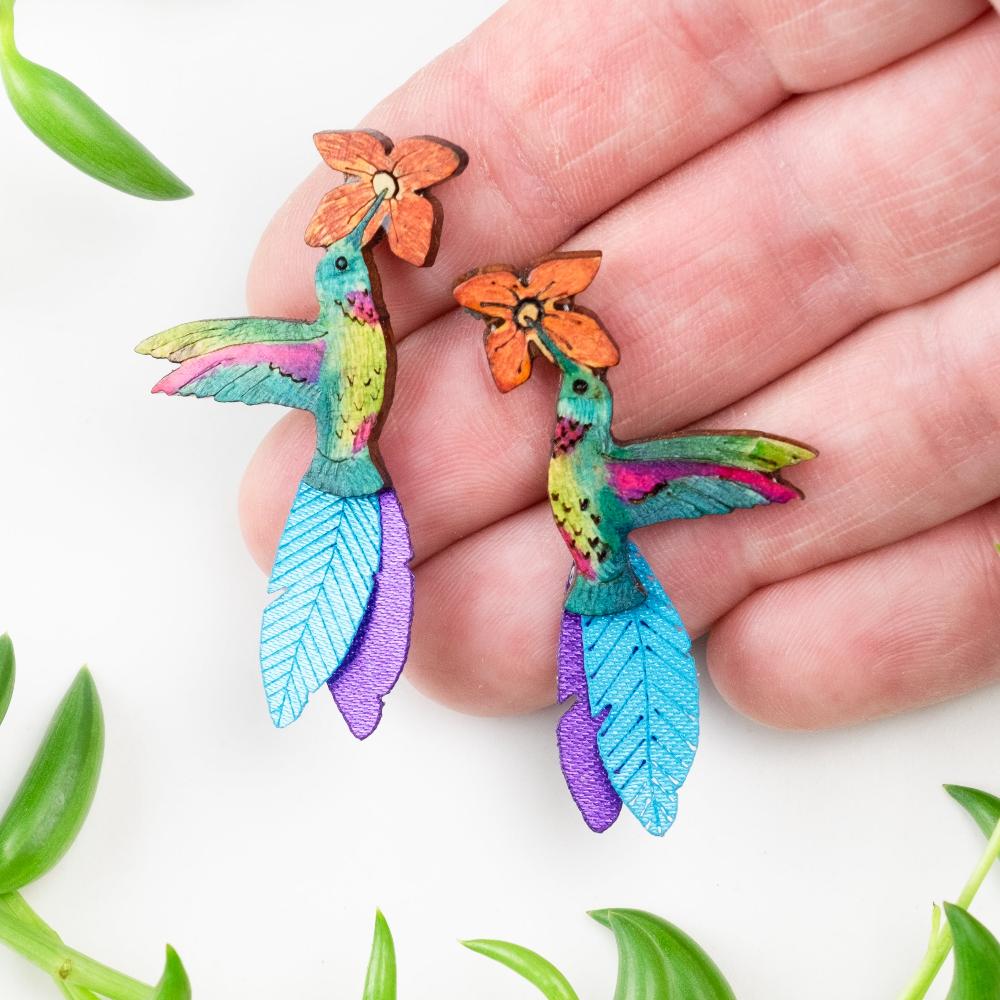 Ruby Throated Hummingbird Earrings-SM