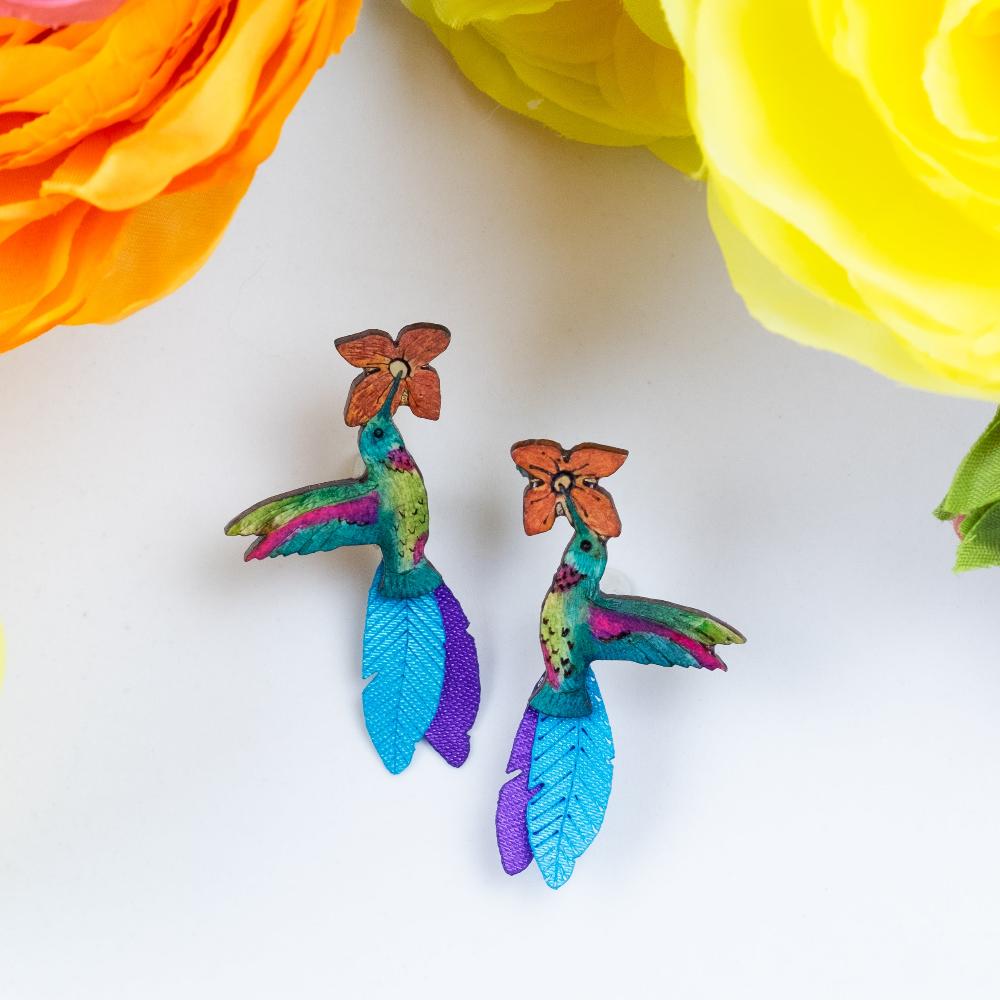 Ruby Throated Hummingbird Earrings-SM