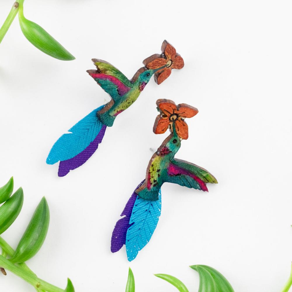 Ruby Throated Hummingbird Earrings-SM